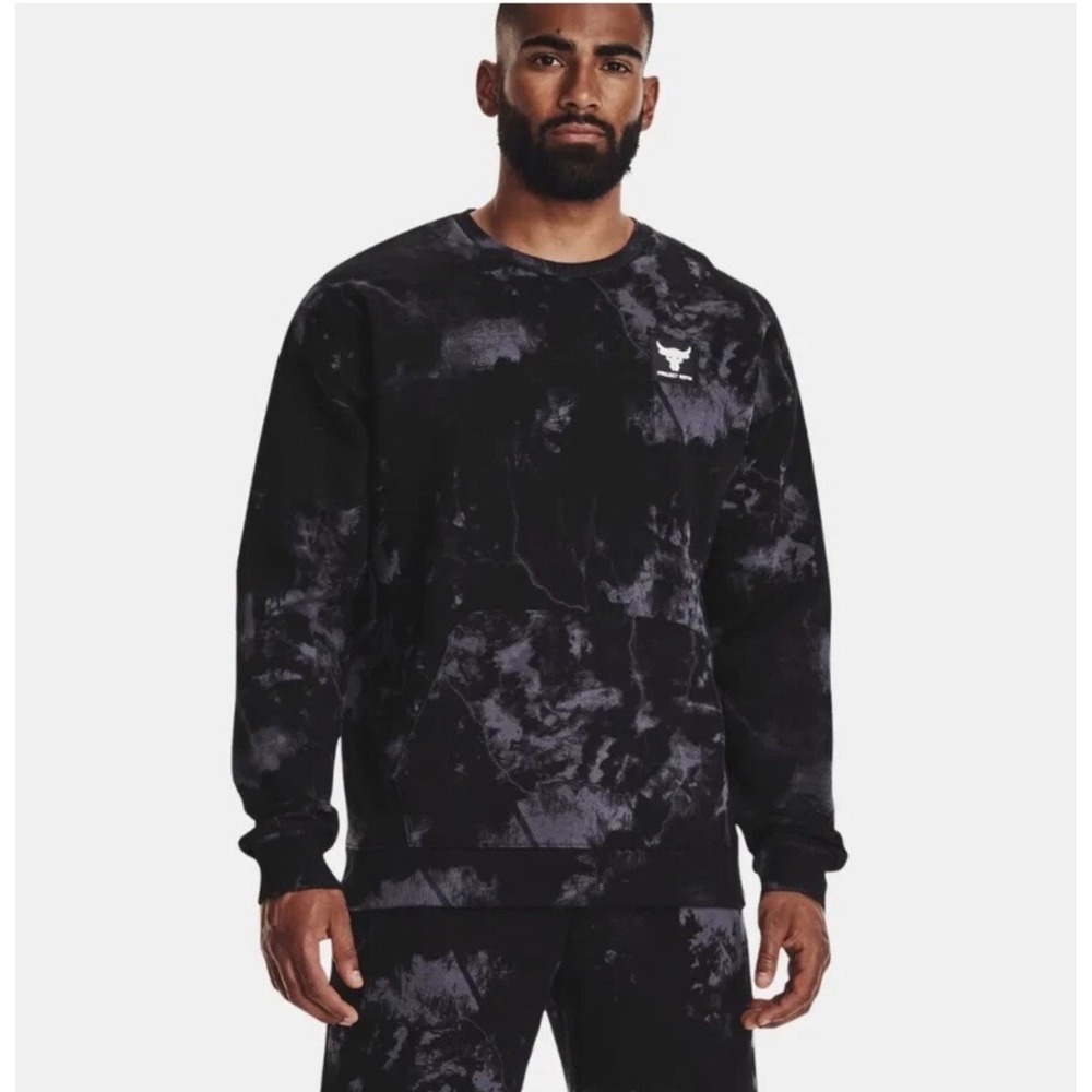 Under Armour Black Project Rock Rival Fleece Disrupt Printed Crew Sweatshirt XL